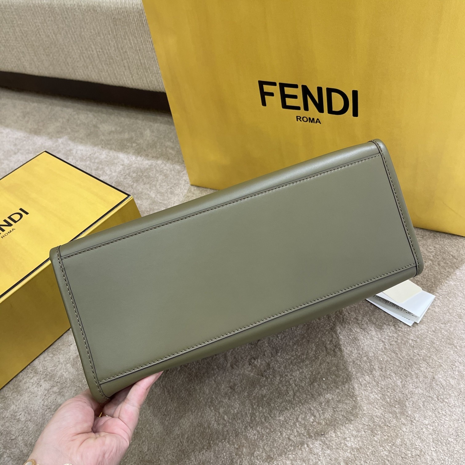 Fendi Medium Sunshine Shopper Green Leather Bag 